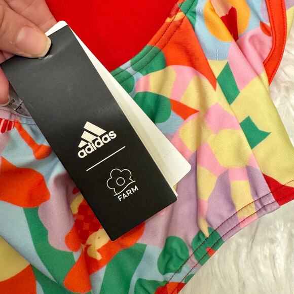 Adidas FARM Rio One Piece Swimsuit Pull On Beach Print No padding NWT Sz 12 - Picture 11 of 14